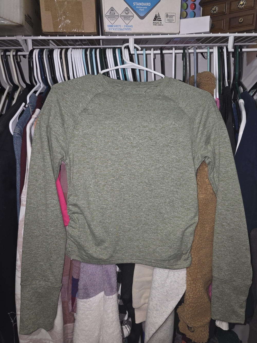 aerie Olive Green Heathered Long-Sleeve Crop Top